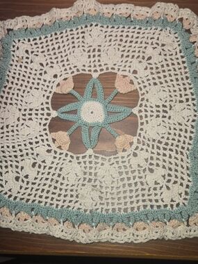Handmade Crochet Square Tulip Doily
